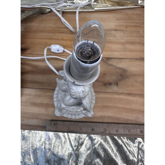 Vintage Cherub Lamp With Fringe Shade Painted Metal - Picture 6 of 9